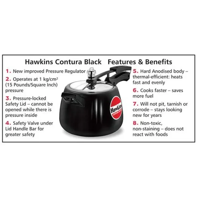 Hawkins Contura Hard Anodised Black Inner Lid Pressure Cooker - With Handle, CB40, 4 l-5.webp